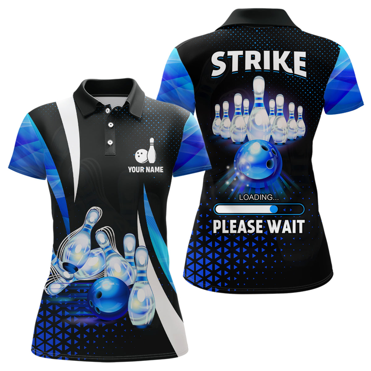 Lustige Damen-Bowling-Poloshirts – Individuell „Strike loading, please wait“ Team-Bowling-Trikots | Blau NQS6675