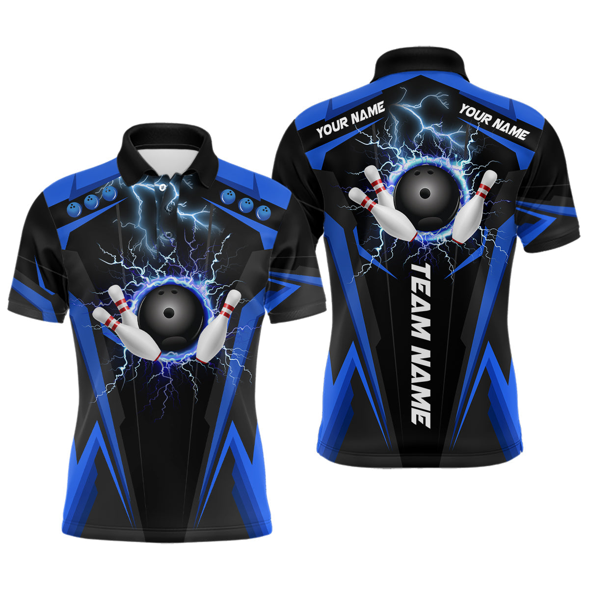 Schwarze Herren-Bowling-Poloshirts – Individuelle Blitz-Donner Team-Liga-Bowling-Trikots | Blau NQS6676