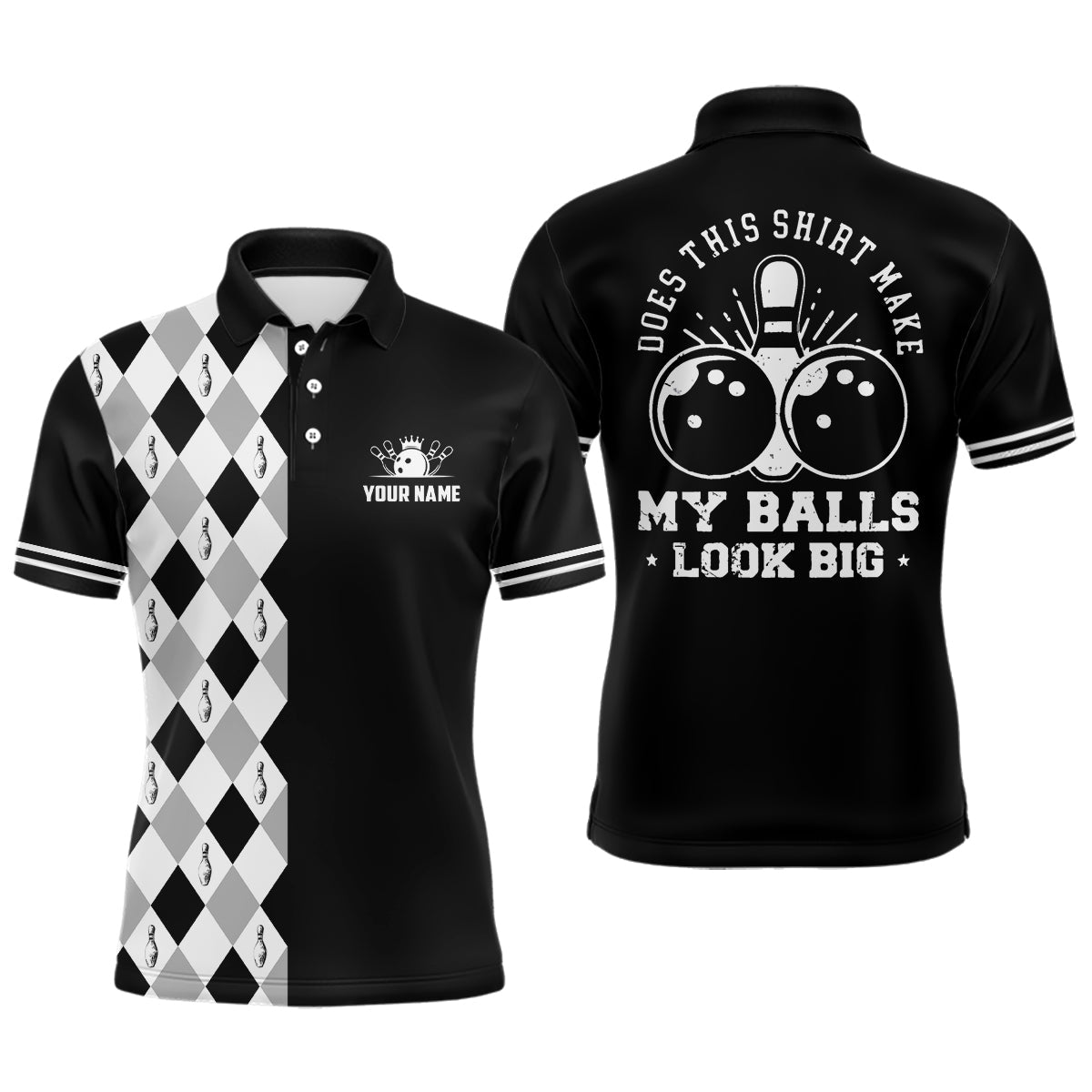 Lustige Schwarze Retro-Bowling-Poloshirts für Herren – Individuell Does this shirt make my balls look big NQS6692