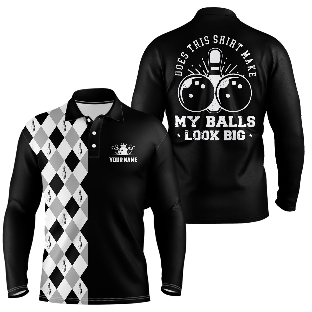 Lustige Schwarze Retro-Bowling-Poloshirts für Herren – Individuell Does this shirt make my balls look big NQS6692