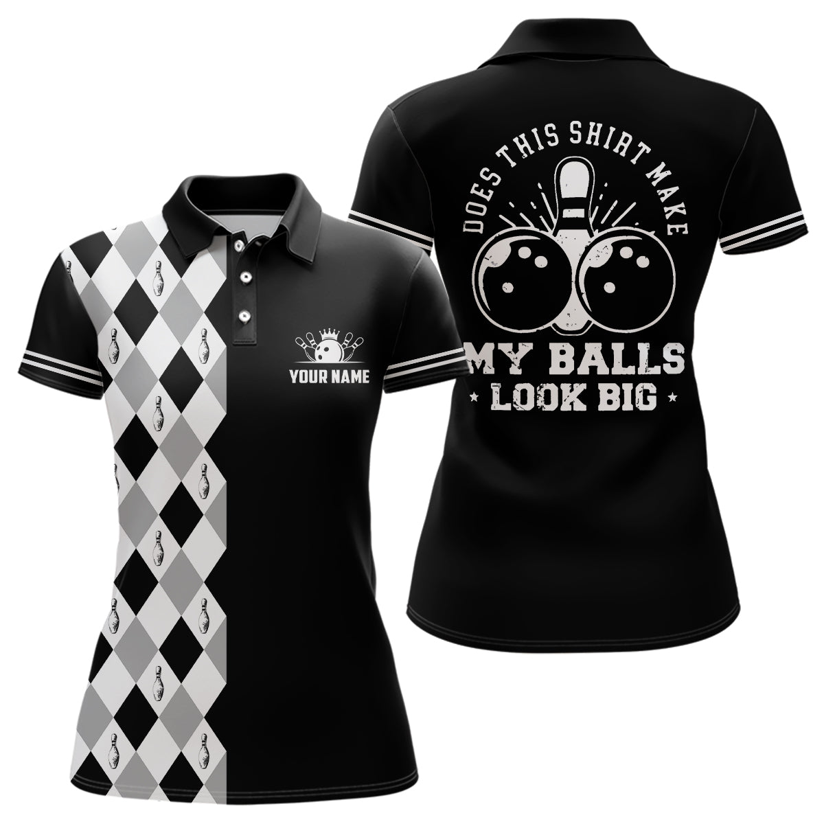 Lustige Schwarze Retro-Bowling-Poloshirts für Damen – Individuell Does this shirt make my balls look big NQS6692