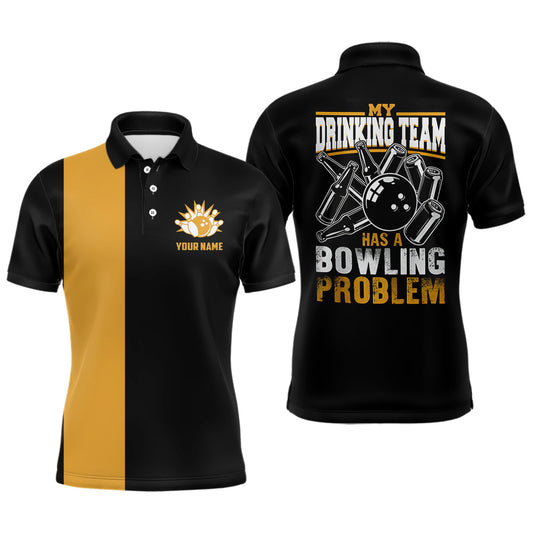 Lustige Schwarz-Gelbe Retro-Bowling-Poloshirts für Herren My drinking team has a bowling problem NQS6694